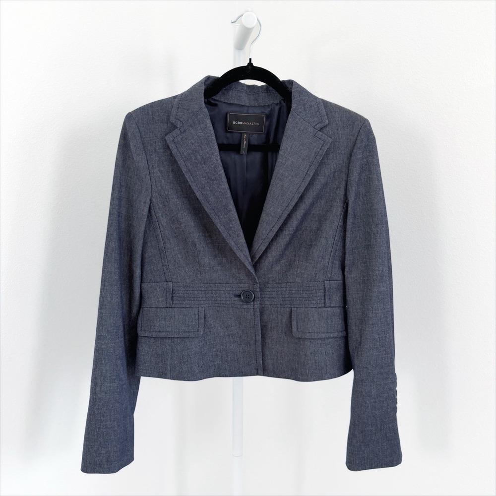 BCBGMAXAZRIA Blazer Jacket Womens Medium Navy Blue Preppy Fall Old Money Chic